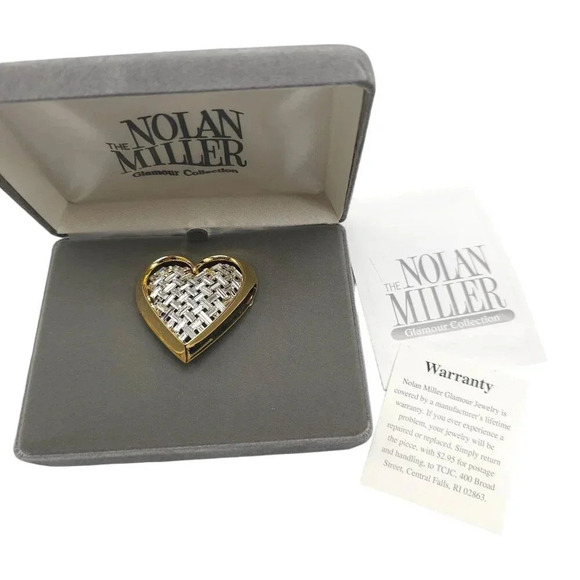 Nolan Miller Glamour Collection Gold Tone Clear Rhinestone Heart Shaped Brooch - Picture 1 of 4